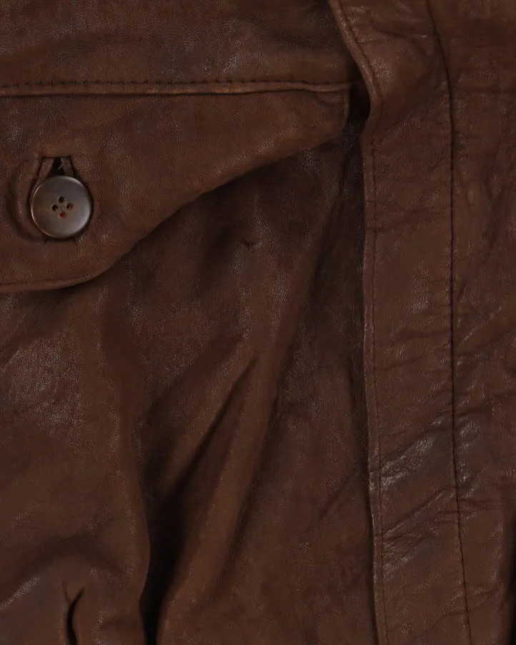 00s Brown Leather Bomber Jacket - L