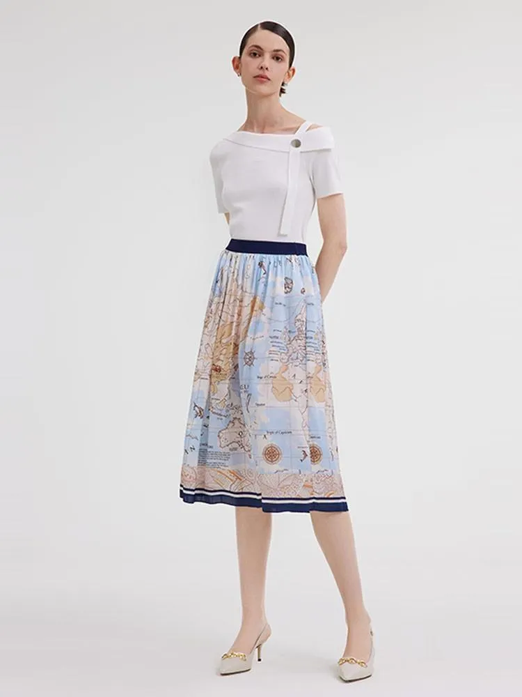 19 Momme Silk Map Print Women Skirt