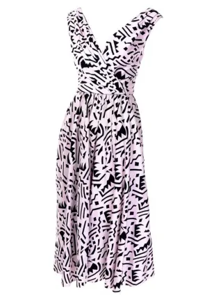 1980s Lillie Rubin Vintage Dress w/ Pink & Black Graphic Abstract Print