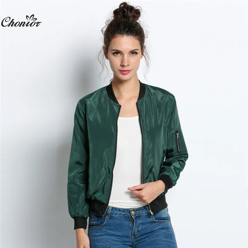 2016 Autumn Fashion Bomber Jacket Women Long Sleeve Basic Coats Casual Thin Slim Outerwear Short MA1 Pilot Bomber Jackets