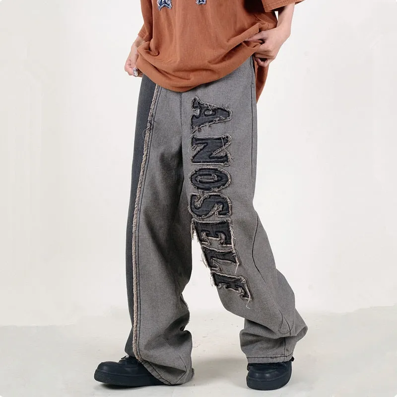 2023 Kanye Patch Letter Embroidery Baggy Jeans Y2K Pants Men Clothing Straight Loose Women Wide Leg Denim Trousers Ropa Hombre