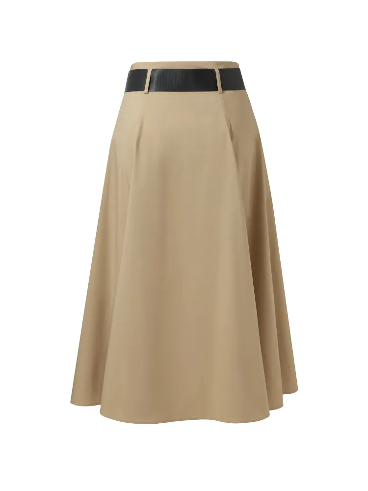 A-Line Women Pleated Midi Skirt With Belt