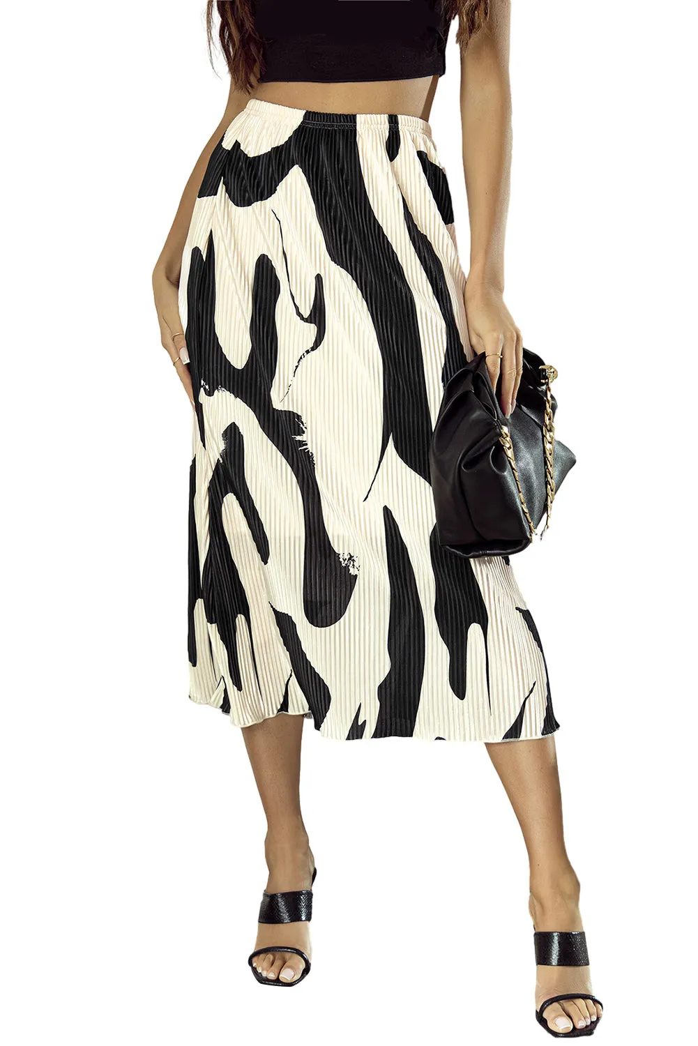 Abstract Geometric Pleated Midi Skirt