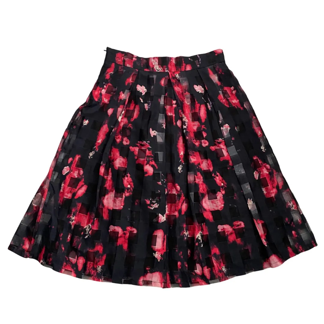 Abstract Pleated Midi Skirt Red SIZE 14