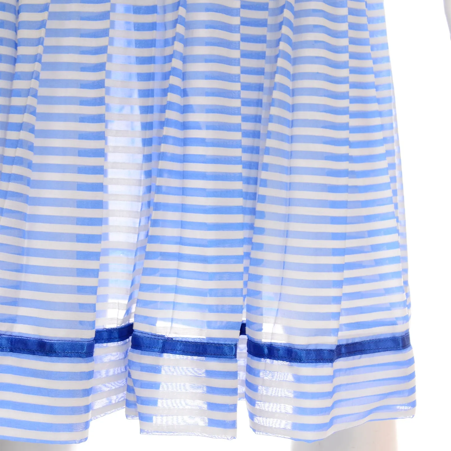 Albert Nipon Vintage Blue and White Striped Cotton Dress