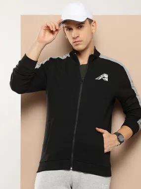 Alcis Men Black Solid Bomber Jacket with Applique Detail