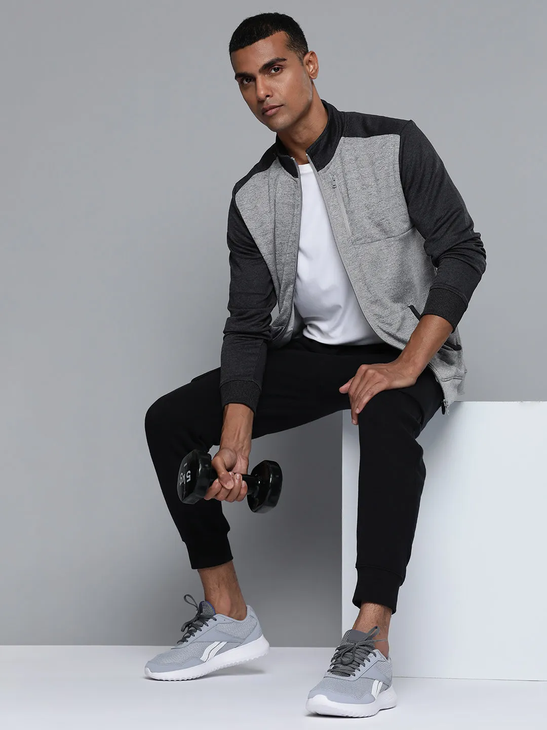 Alcis Men Grey Black Colourblocked Running Bomber Jacket