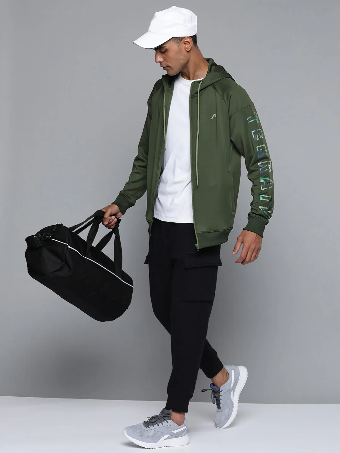 Alcis Men OliveTypography Running Bomber Jacket