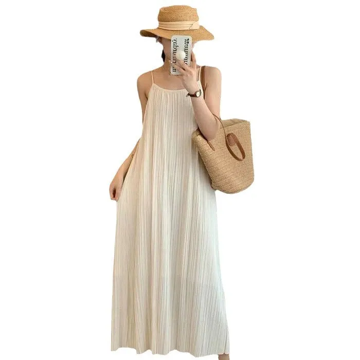 arwen&ajh مجموعة أروين التجارية 2024 Women's Pleated Slip Skirt For Summer 2024 High-end Elegant Slim-fit Dress Loose French Style Light Luxury Solid Color Long Skirt