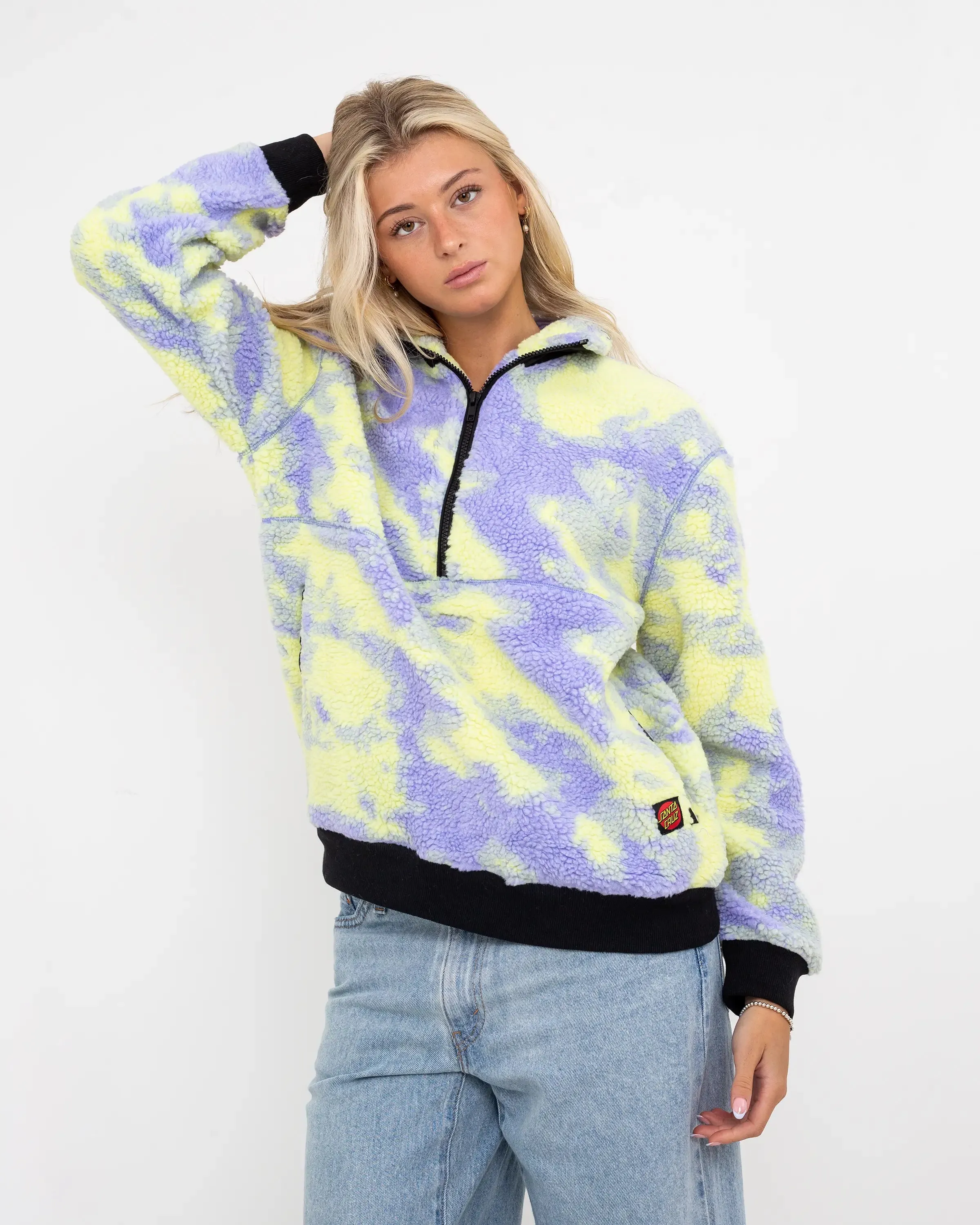 Astra Sherpa Fleece Jacket in Purple & Yellow Tie Dye