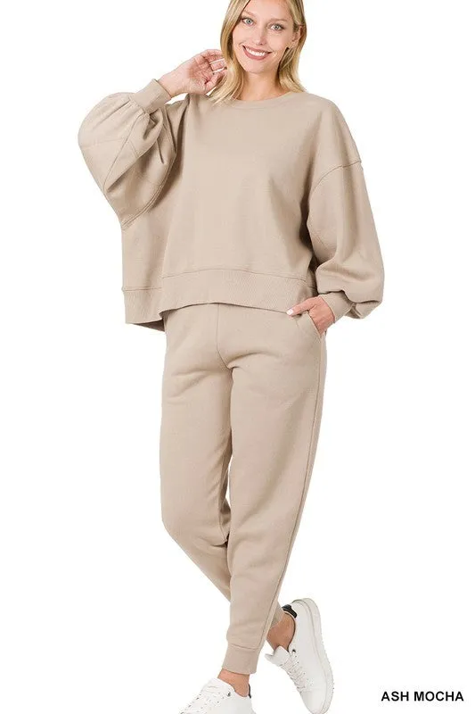 Balloon Sleeve Sweatshirt & Sweatpants Set