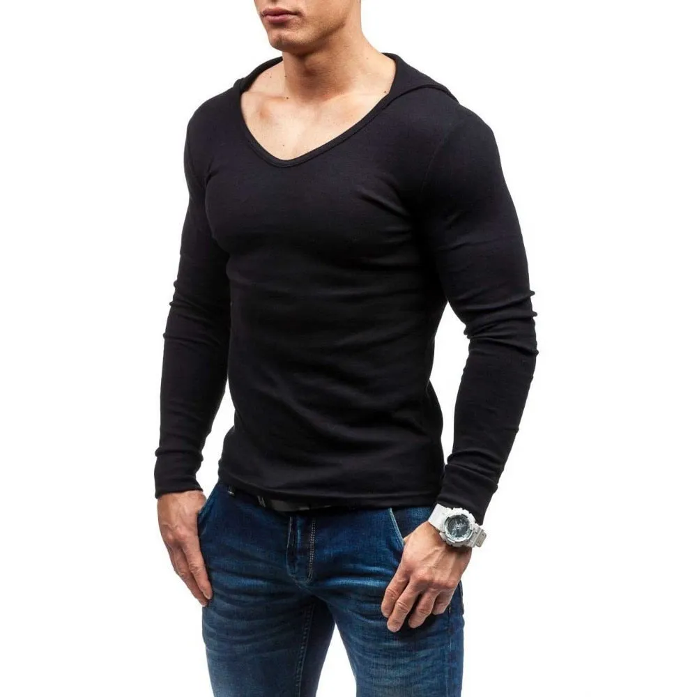 Basic O Neck Men Hooded Slim Long Sleeves T-Shirt