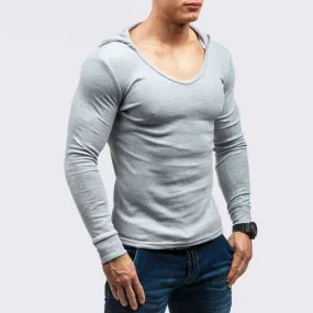 Basic O Neck Men Hooded Slim Long Sleeves T-Shirt