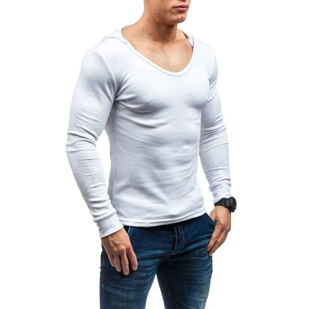 Basic O Neck Men Hooded Slim Long Sleeves T-Shirt