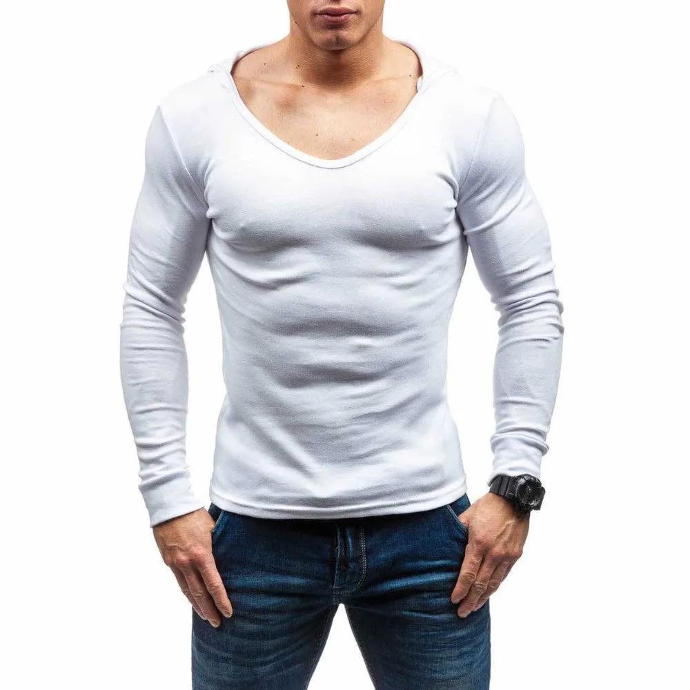 Basic O Neck Men Hooded Slim Long Sleeves T-Shirt