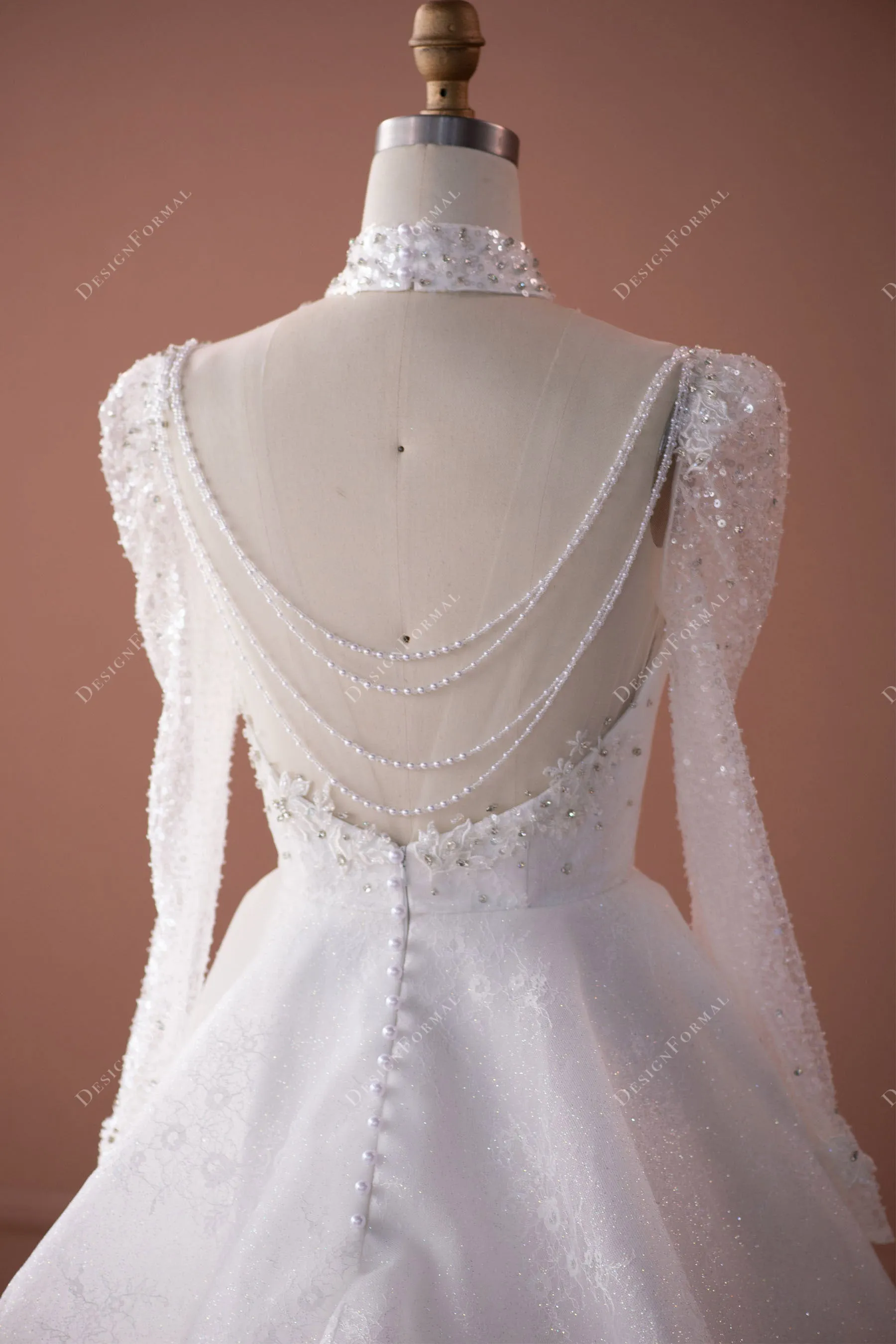 Beaded Choker Lace Designer Ruffled Overskirt Royal Wedding Dress