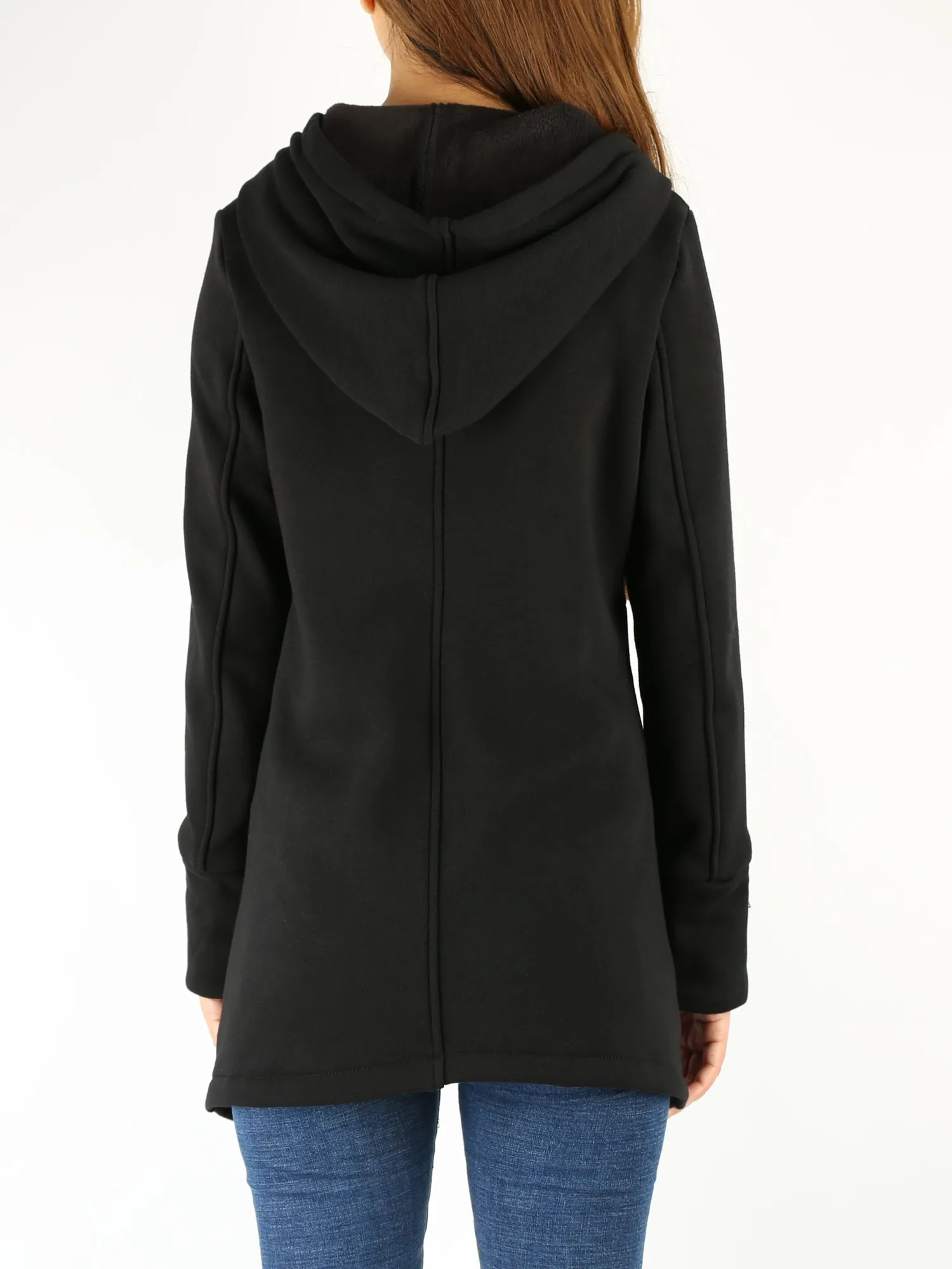 Black Hooded Jacket with Zipper/Women Jacket/Cotton Fleece Cardigan/Hood Fleece Coat(Y3119)