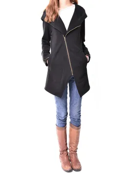 Black Hooded Jacket with Zipper/Women Jacket/Cotton Fleece Cardigan/Hood Fleece Coat(Y3119)