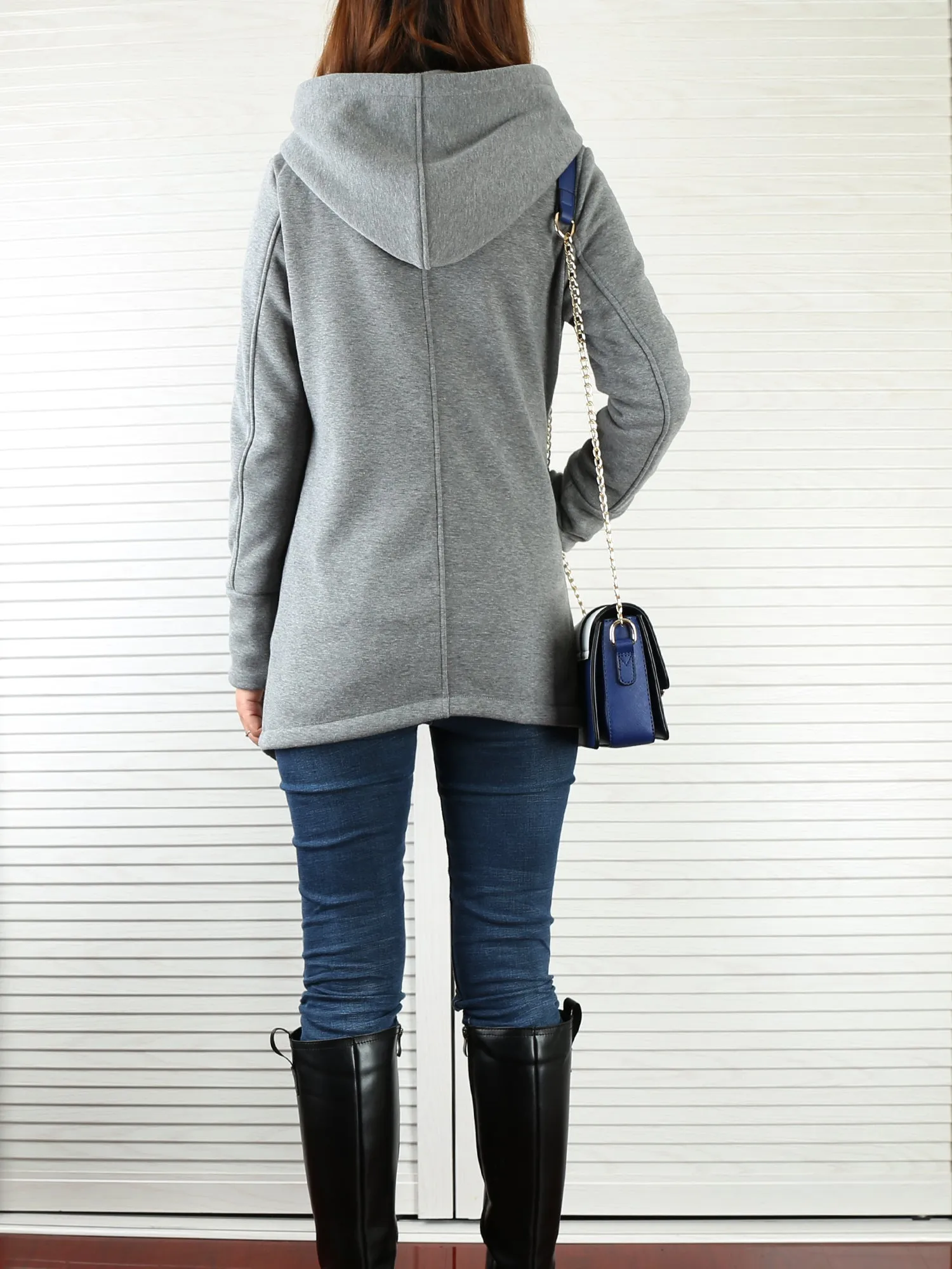 Black Hooded Jacket with Zipper/Women Jacket/Cotton Fleece Cardigan/Hood Fleece Coat(Y3119)