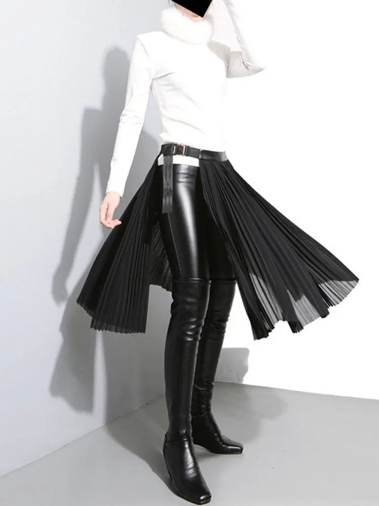 Black Pleated Half Skirt Belt | Millennials