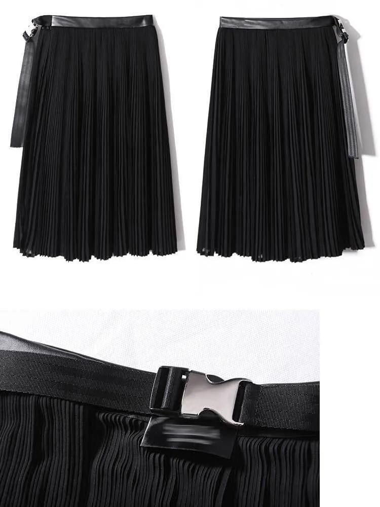 Black Pleated Half Skirt Belt | Millennials