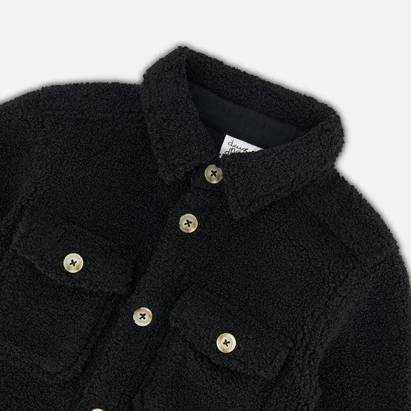 Black Sherpa Overshirt with Pockets