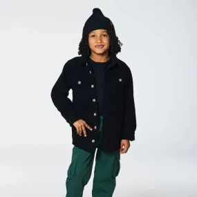 Black Sherpa Overshirt with Pockets