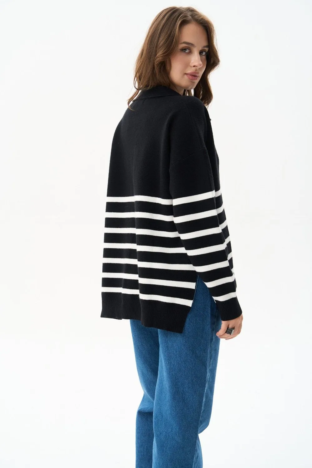 Black Striped Polo Sweater