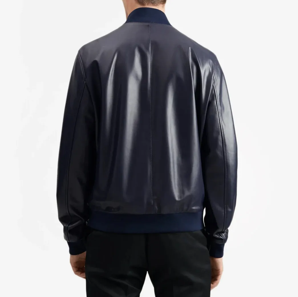 Blue Bomber Leather Jacket for Men - Mika