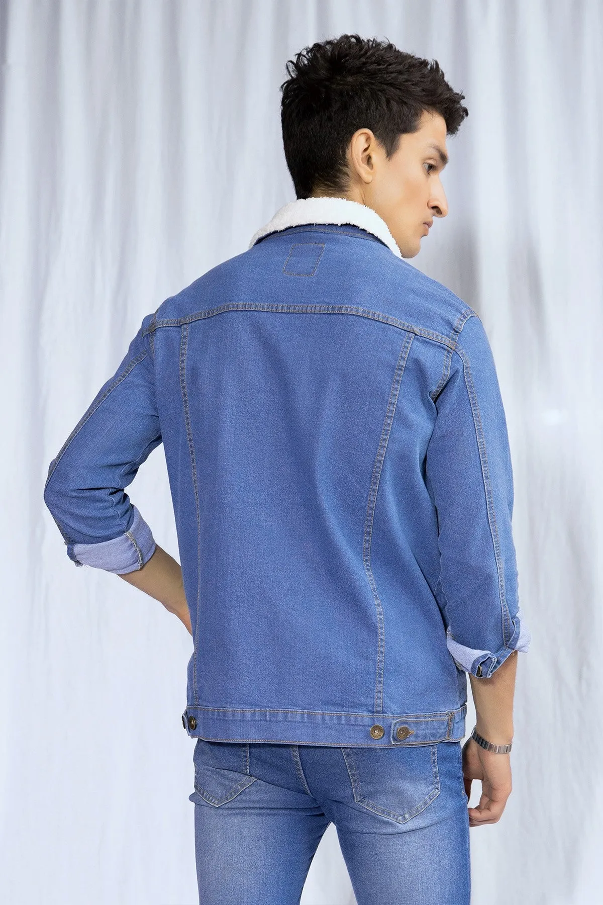 Blue Sherpa Collar Denim Jacket - W21 - MJ0001R