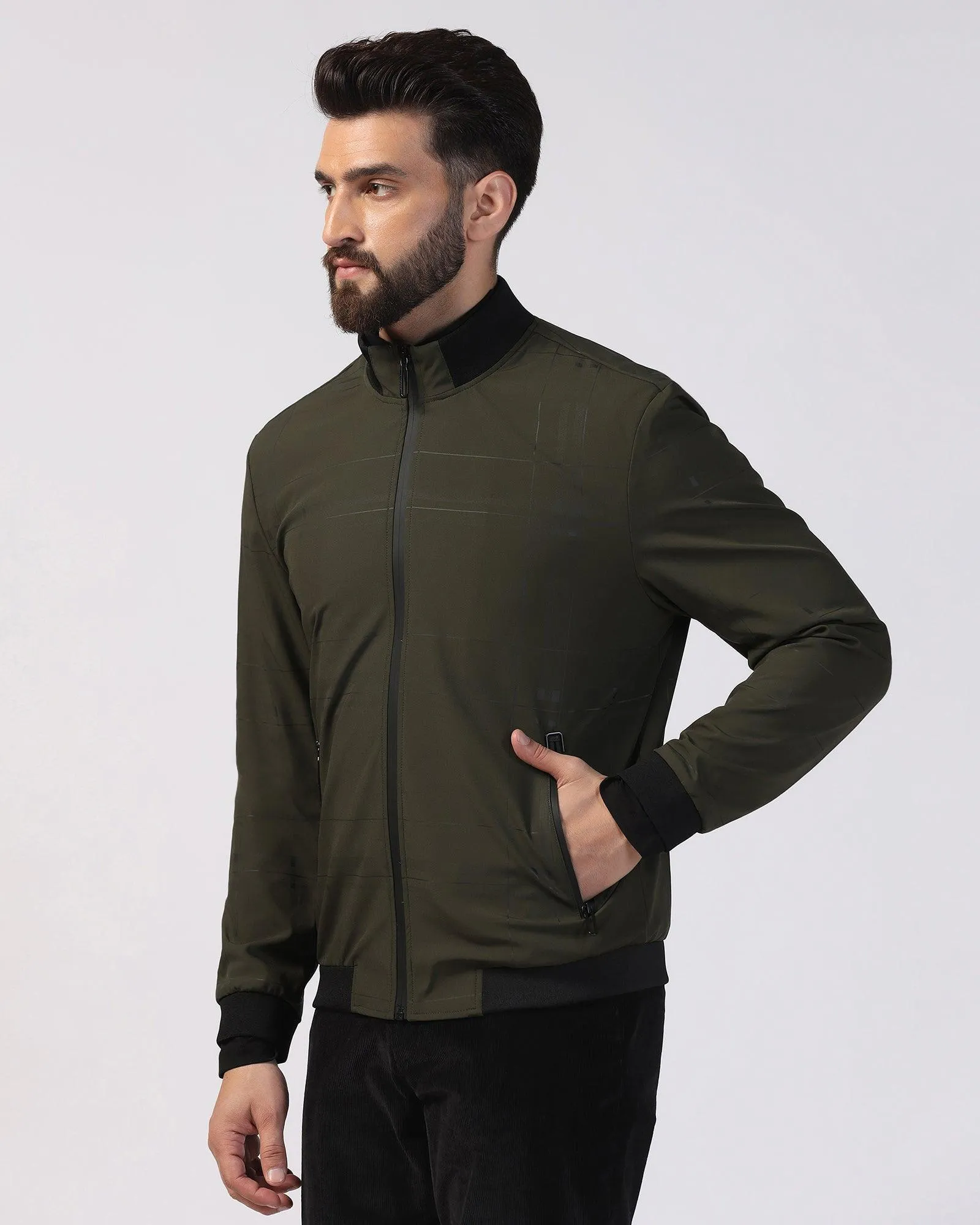 Bomber Olive Printed Zipper Jacket - Rafale