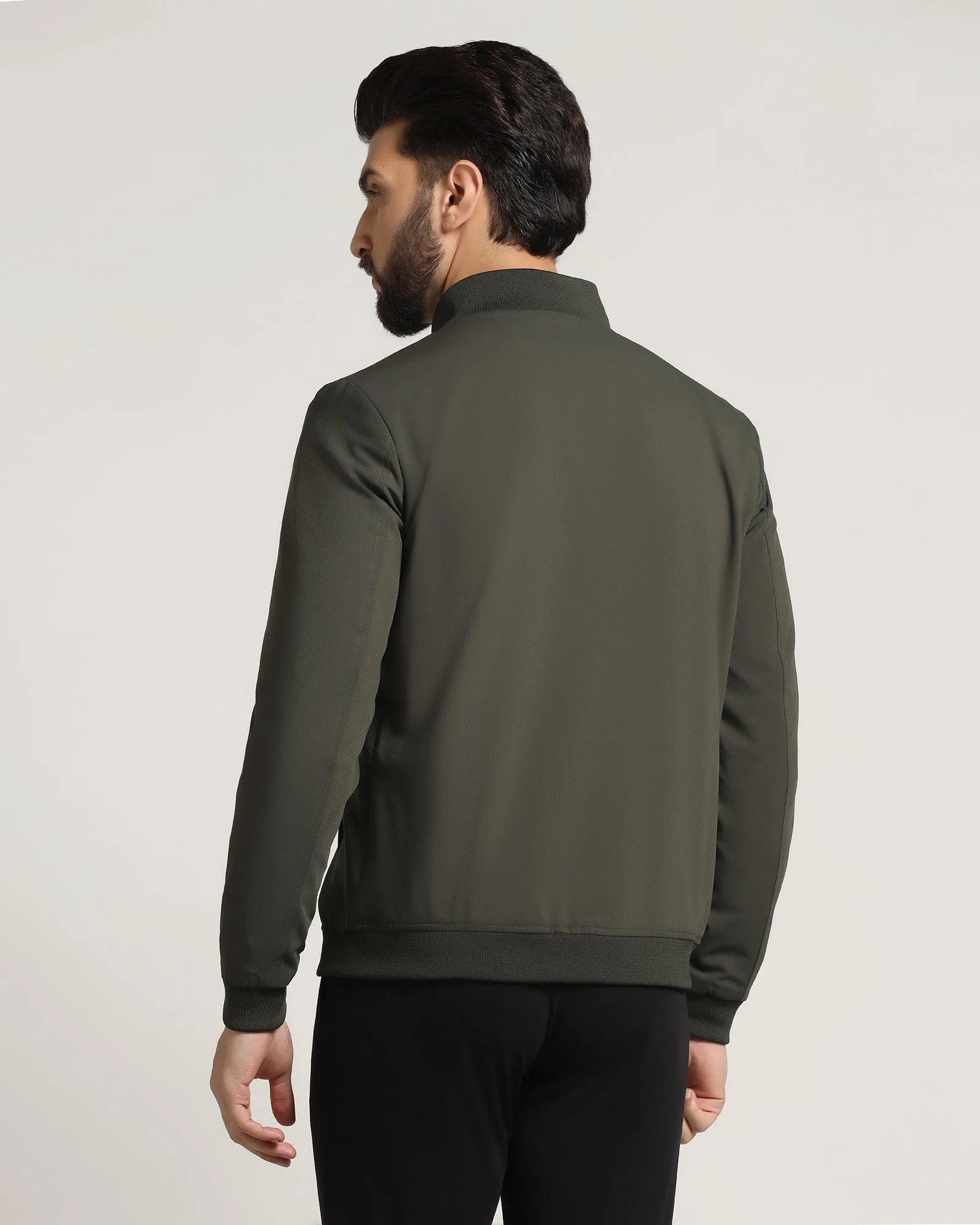 Bomber Olive Textured Zipper Jacket - Griffin