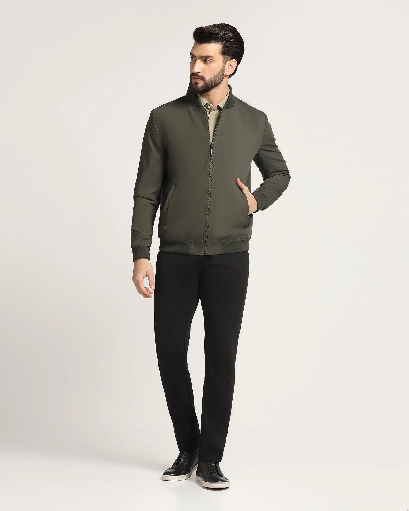 Bomber Olive Textured Zipper Jacket - Griffin