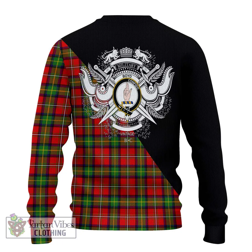 Boyd Tartan Ugly Sweater with Family Crest and Military Logo Style