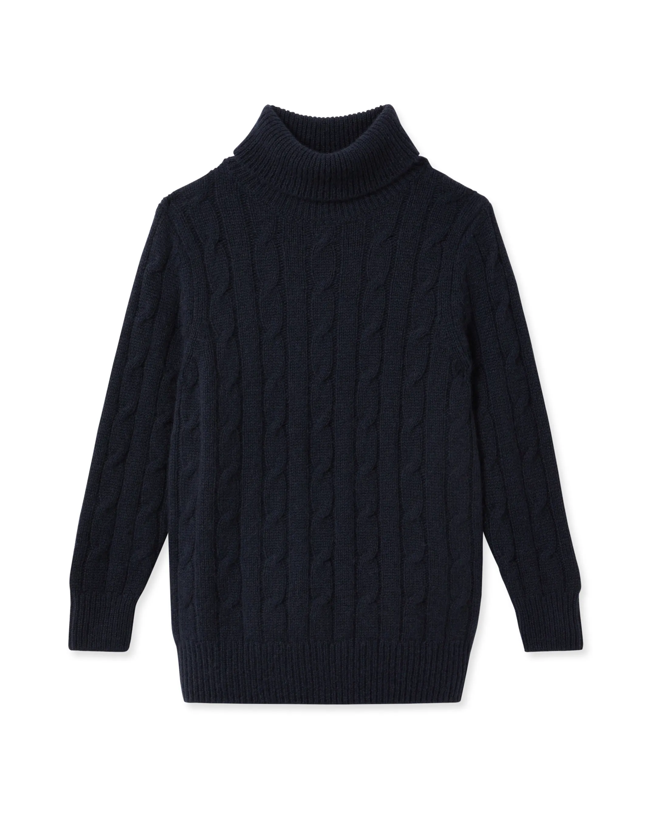 Boys Cable Turtle Neck Cashmere Sweater Navy Blue