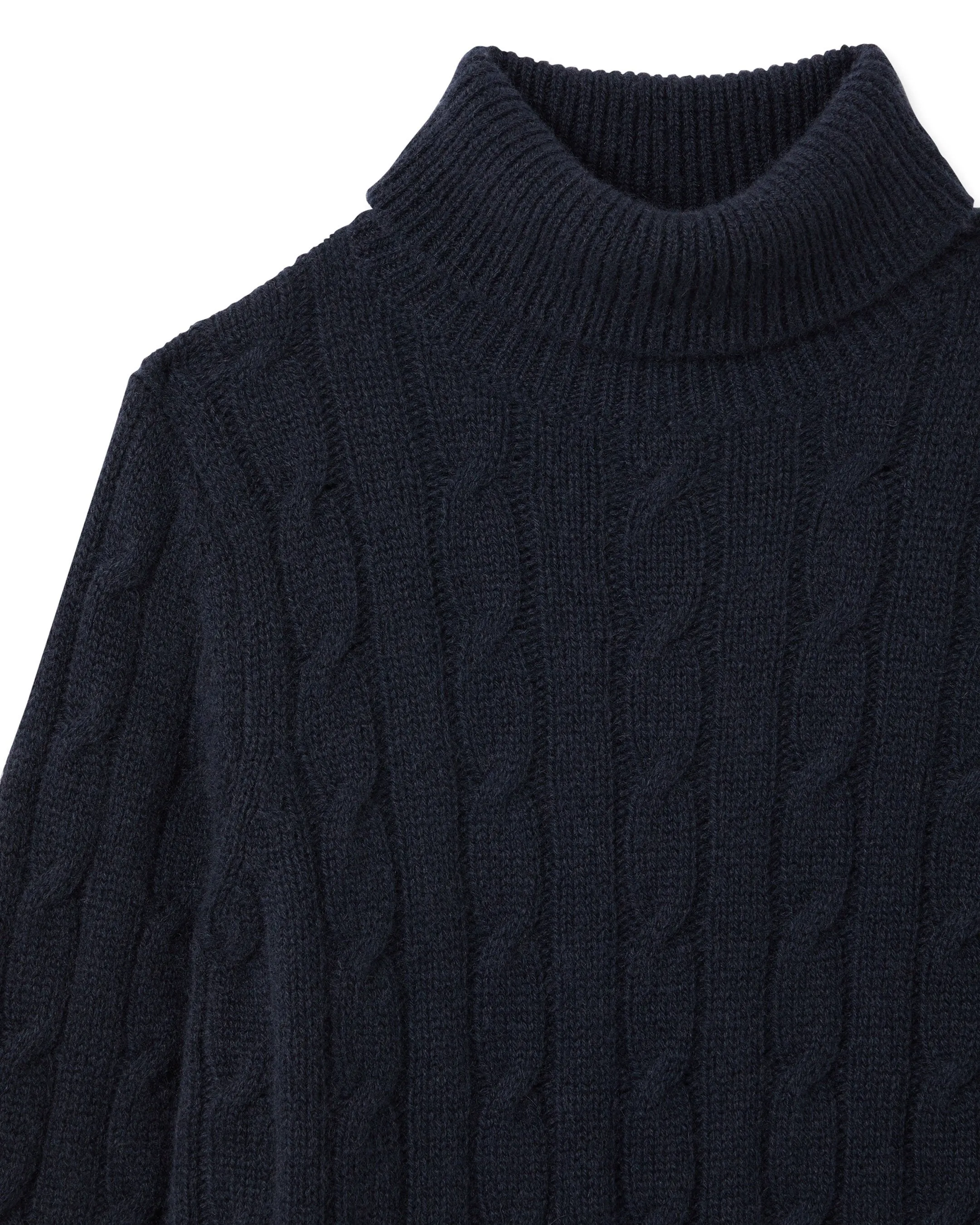 Boys Cable Turtle Neck Cashmere Sweater Navy Blue