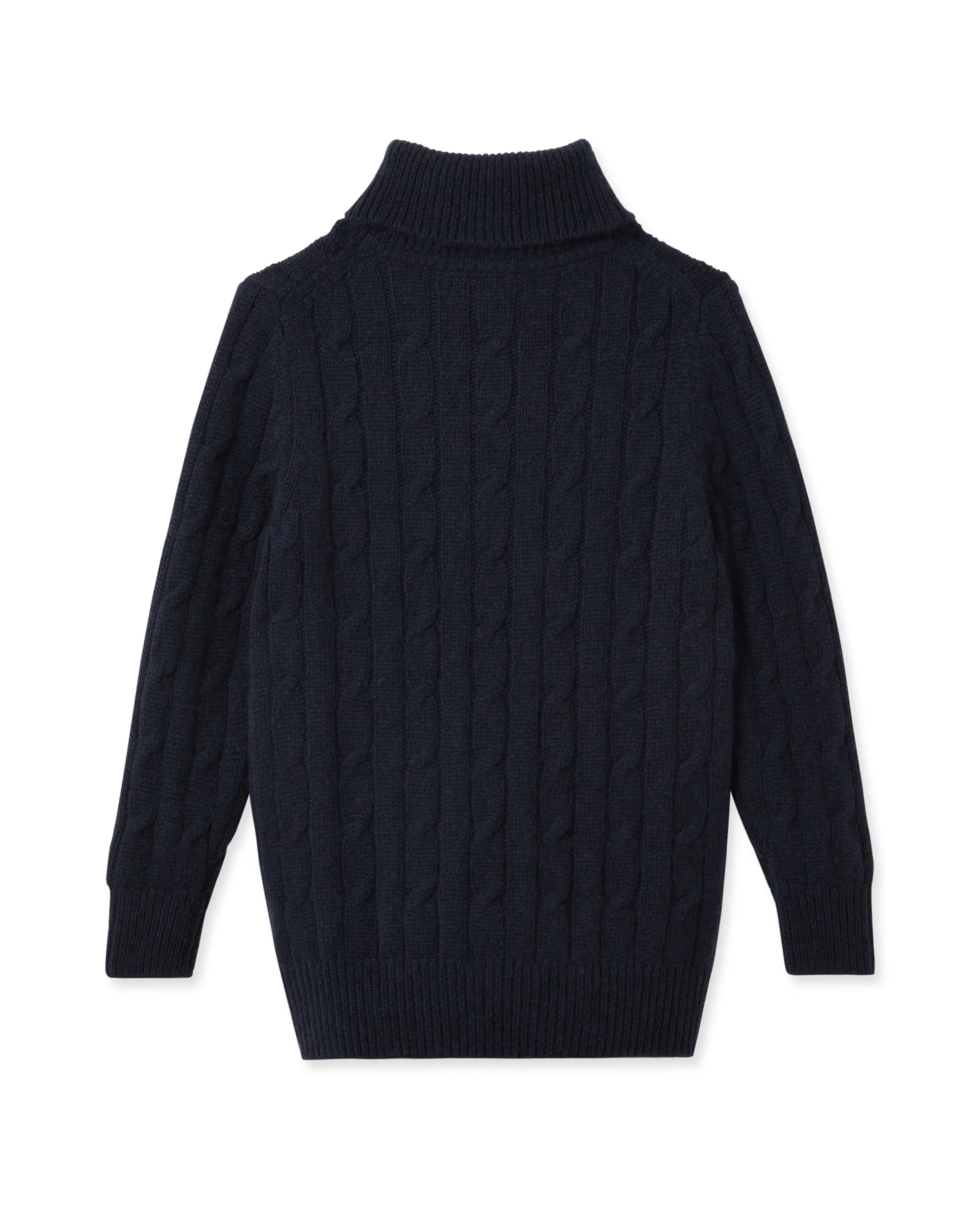 Boys Cable Turtle Neck Cashmere Sweater Navy Blue