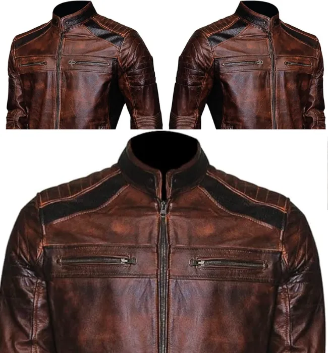 Brown Mens Vintage Biker Retro Motorcycle Leather Jacket