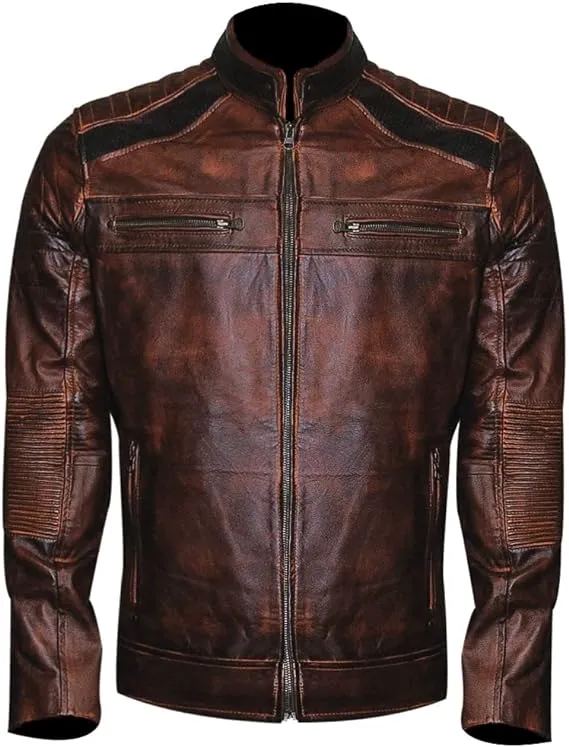 Brown Mens Vintage Biker Retro Motorcycle Leather Jacket