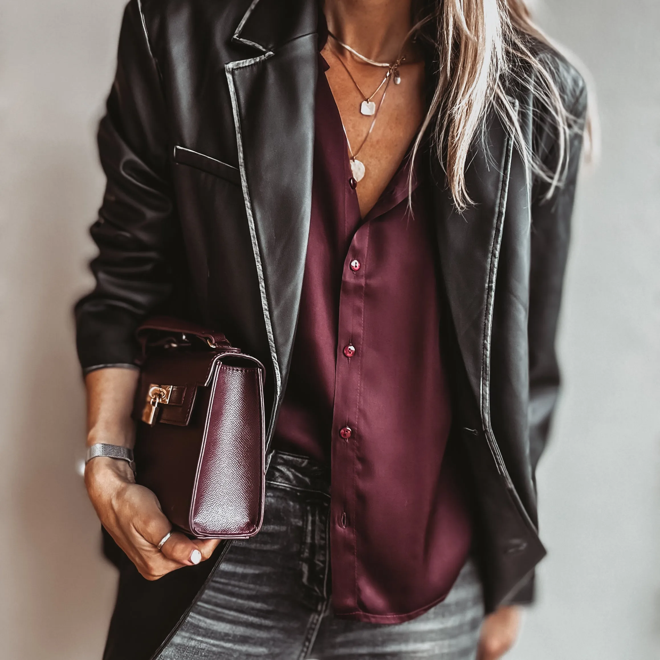 Burgundy Rose ruffle collar Satin Blouse *NEW*