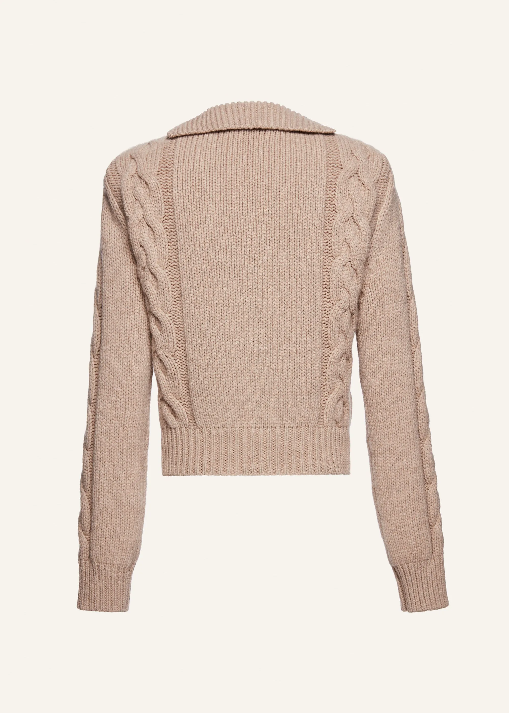 Cashmere cable knit polo sweater in beige