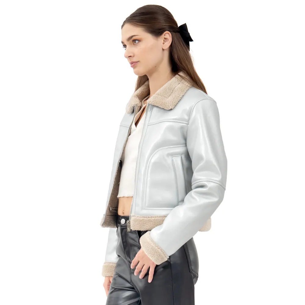 CHAMARRA PARA MUJER SILVER JACKET WITH SHERPA FOREVER 21