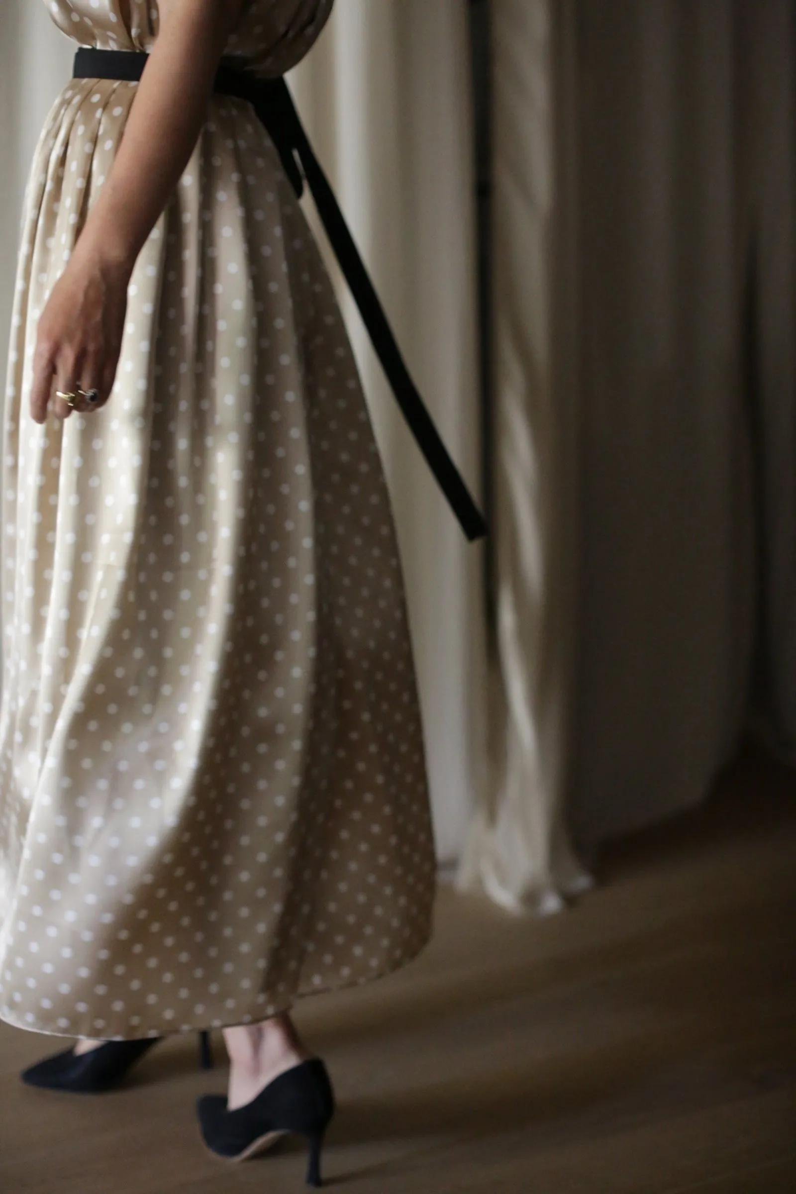 Charmeuse Pleated Wrap Skirt | Ivory Polkadot