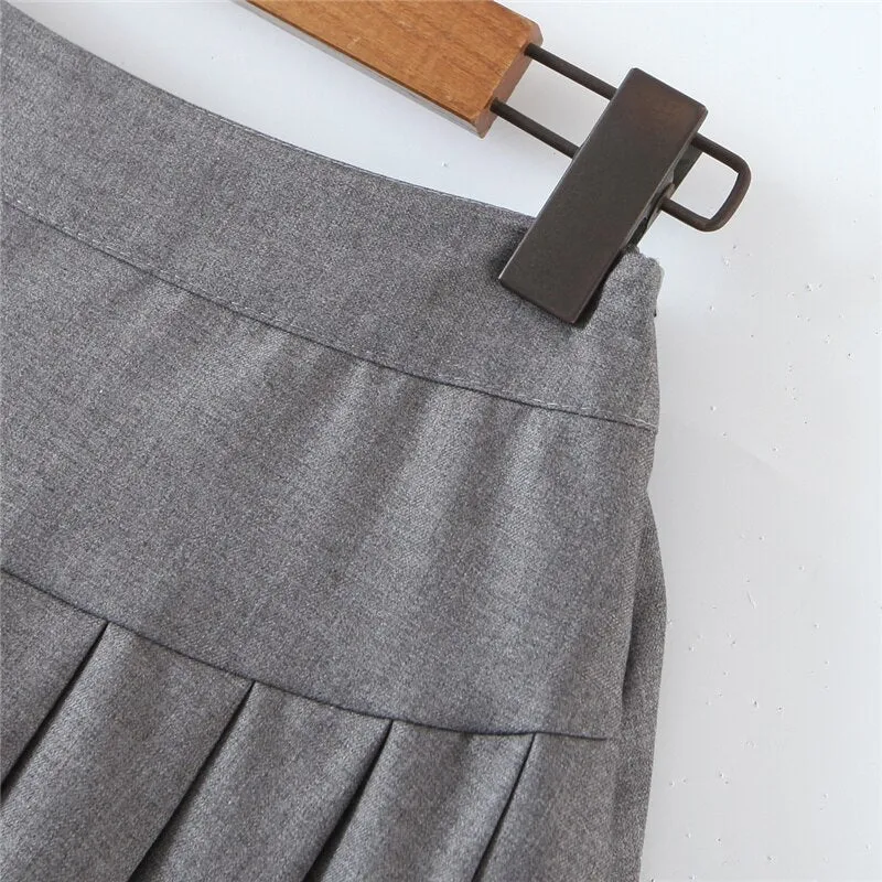 Classic Pleated A-line Mini Skirt with Side Zipper