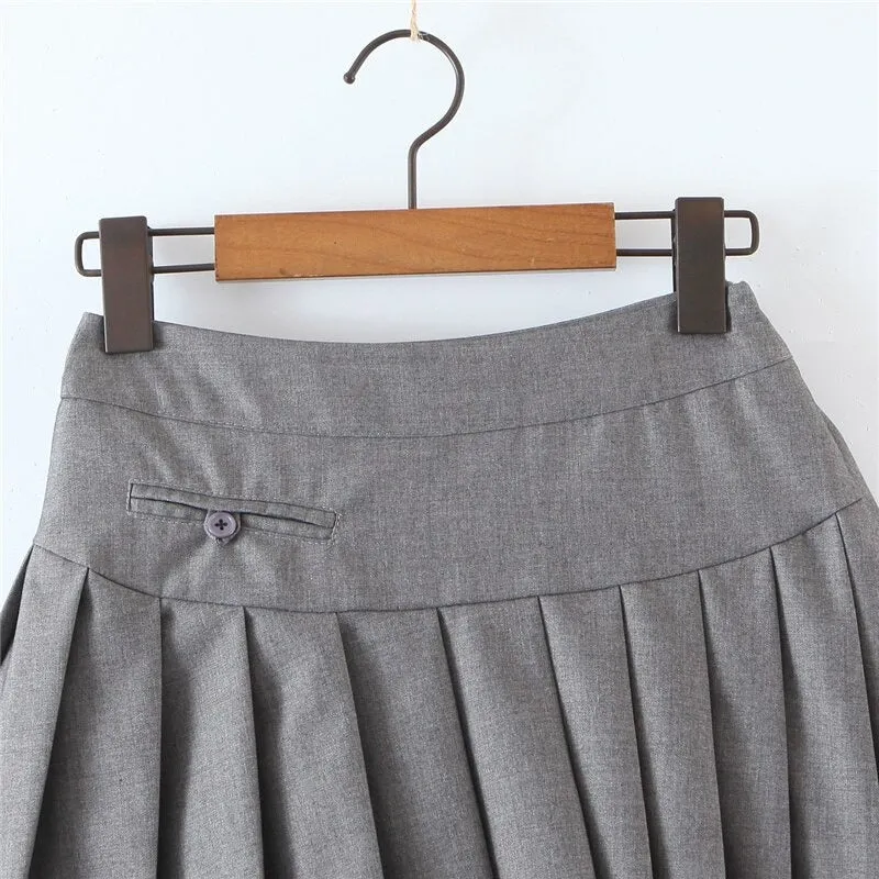 Classic Pleated A-line Mini Skirt with Side Zipper