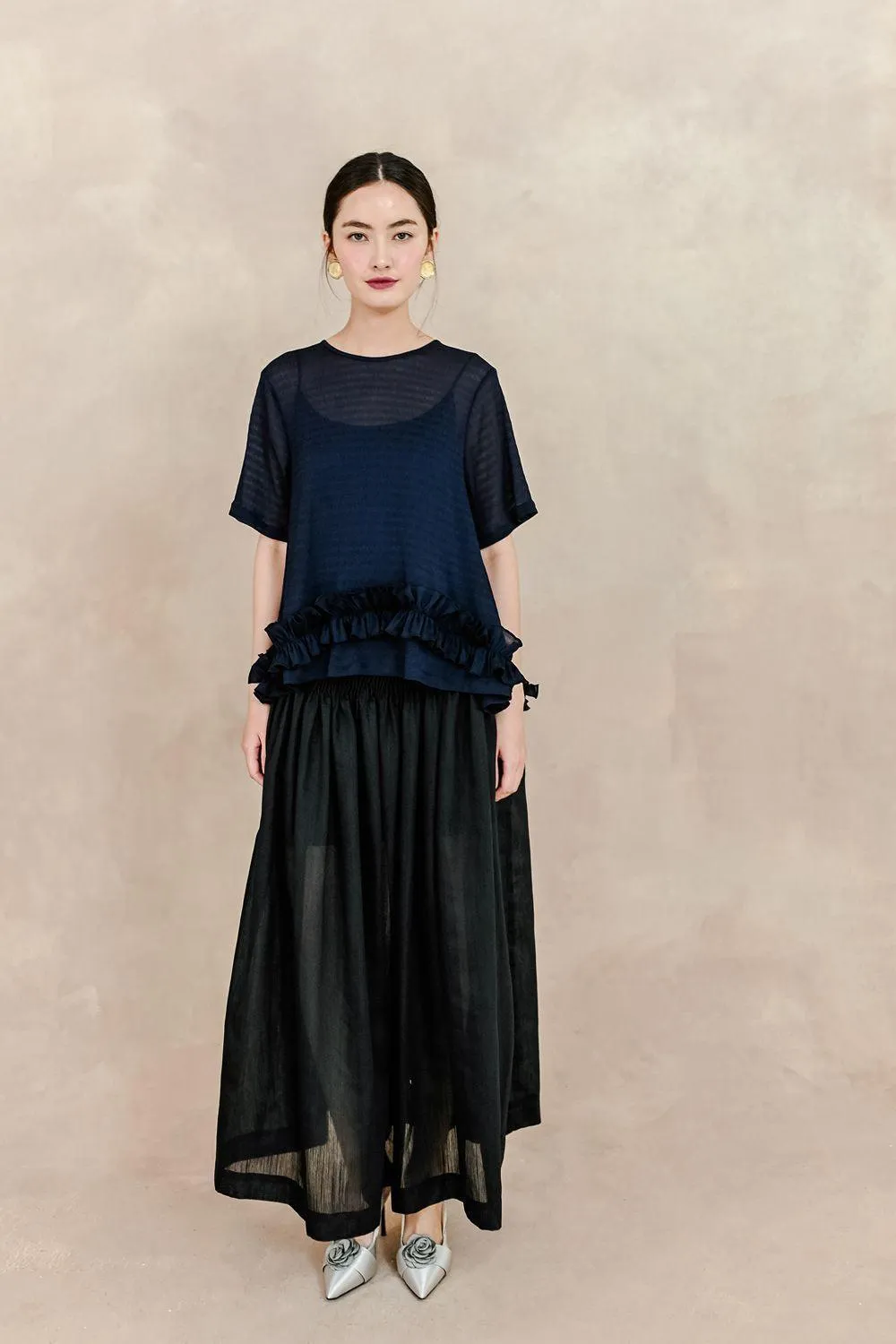 Clementine Pleated Elastic Waist Silk Ankle Length Skirt