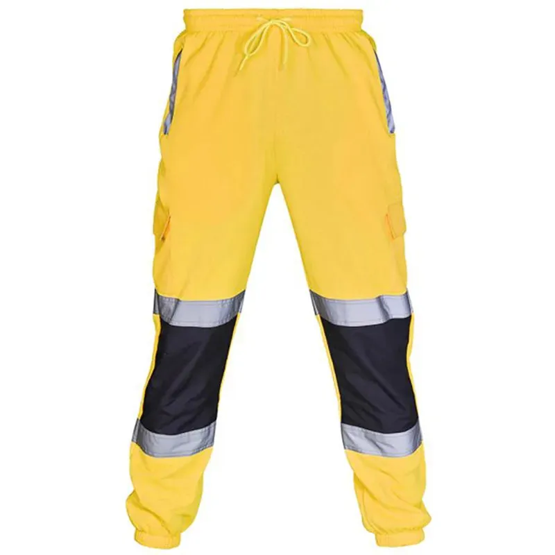 Cofekate Mens Clothing Road Work High Visibility Overalls Pocket Work Casual Cargo Trousers Reflective Sweatpants Men Pants X1217