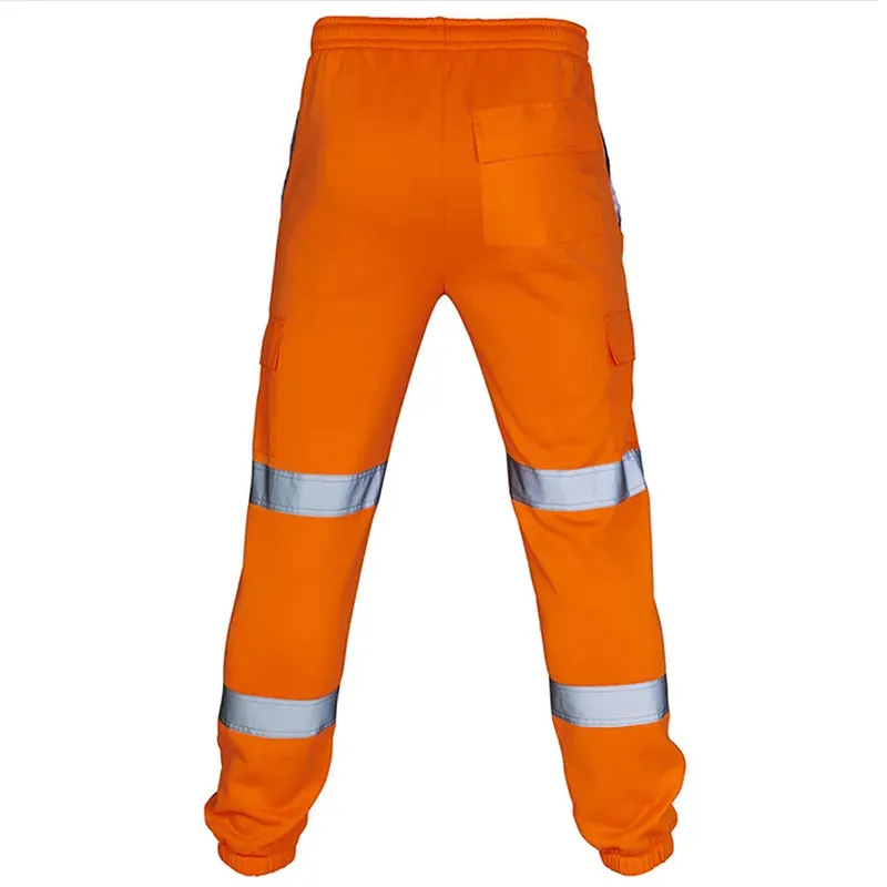 Cofekate Mens Clothing Road Work High Visibility Overalls Pocket Work Casual Cargo Trousers Reflective Sweatpants Men Pants X1217