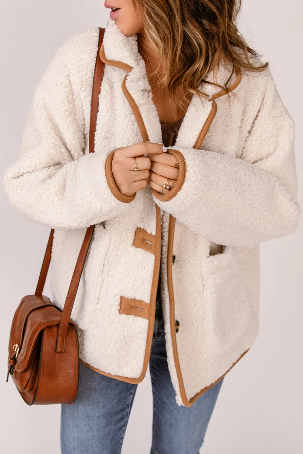 Contrast Binding Buttoned Sherpa Jacket