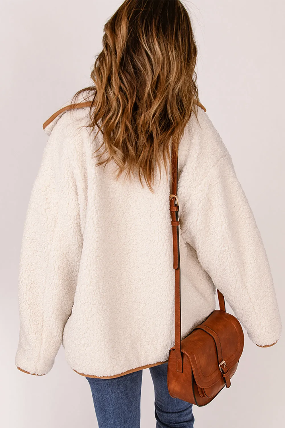 Contrast Binding Buttoned Sherpa Jacket